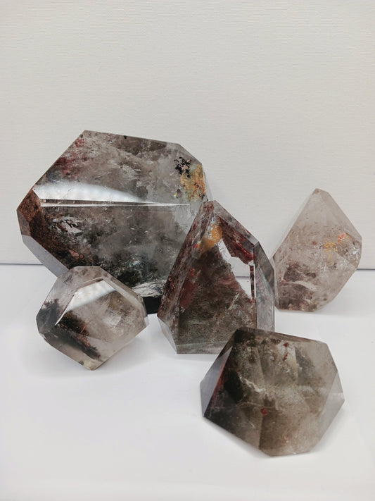 Hexagonal crystal formations on a white background