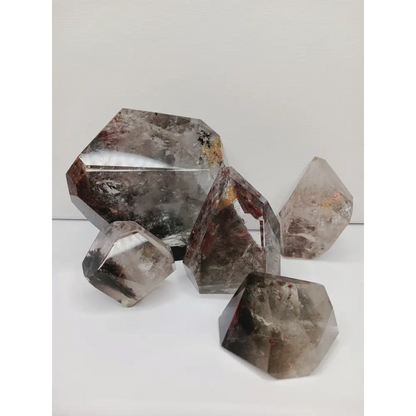 Hexagonal crystal formations on a white background