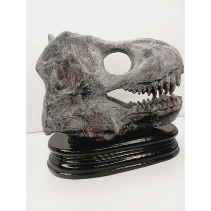 🦖❤️ Garnet Dinosaur Skull on Wood Stand – Ancient Power and Vitality ✨ - Carvings