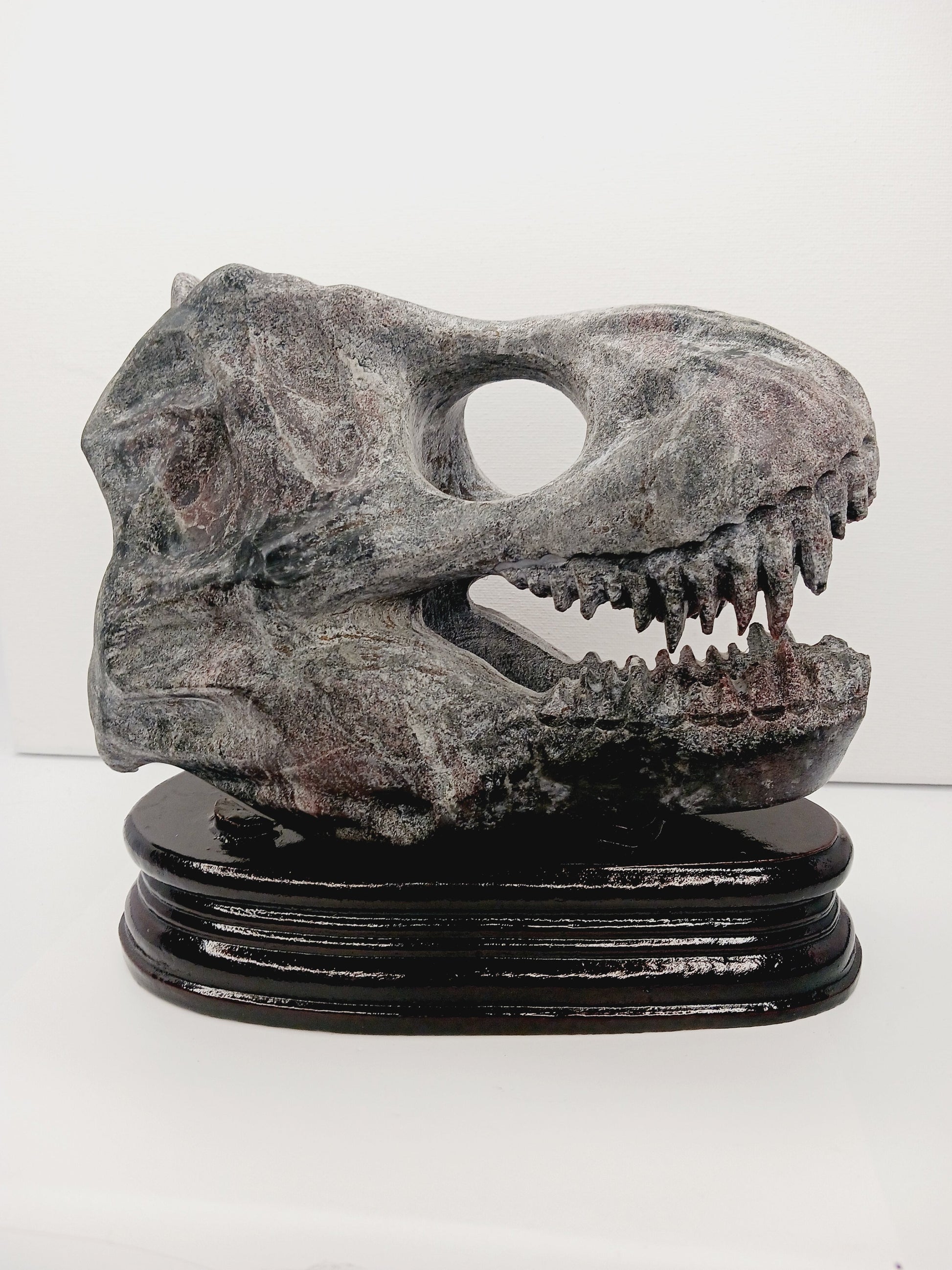🦖❤️ Garnet Dinosaur Skull on Wood Stand – Ancient Power and Vitality ✨ - Carvings