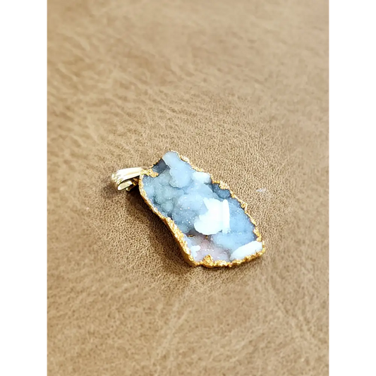 💙✨ Gold & Blue Chalcedony Druzy Pendant – Radiant Calm & Mystical Glam! 🌟 - Jewelry