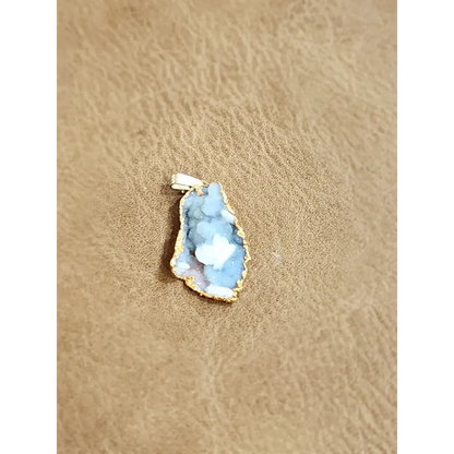 💙✨ Gold & Blue Chalcedony Druzy Pendant – Radiant Calm & Mystical Glam! 🌟 - Jewelry