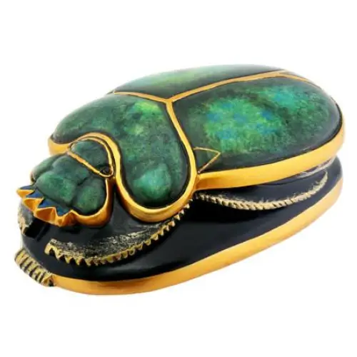 💚✨ Gold & Green Scarab Polyresin Figure – Ancient Egyptian Symbol of Renewal & Good Fortune! 🪲🌟 - Statues