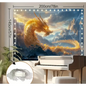 Large 78" x 57" tapestry featuring a majestic golden dragon, displayed on a white background. Perfect for prosperity, power, and mystical decor.
