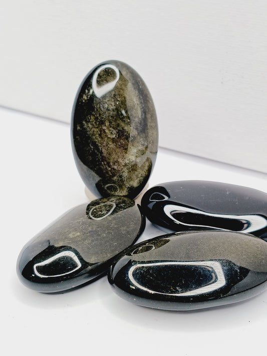 🌟🖤 Golden Sheen Obsidian Palmstone – Protection Empowerment and Inner Clarity ✨ - PALM