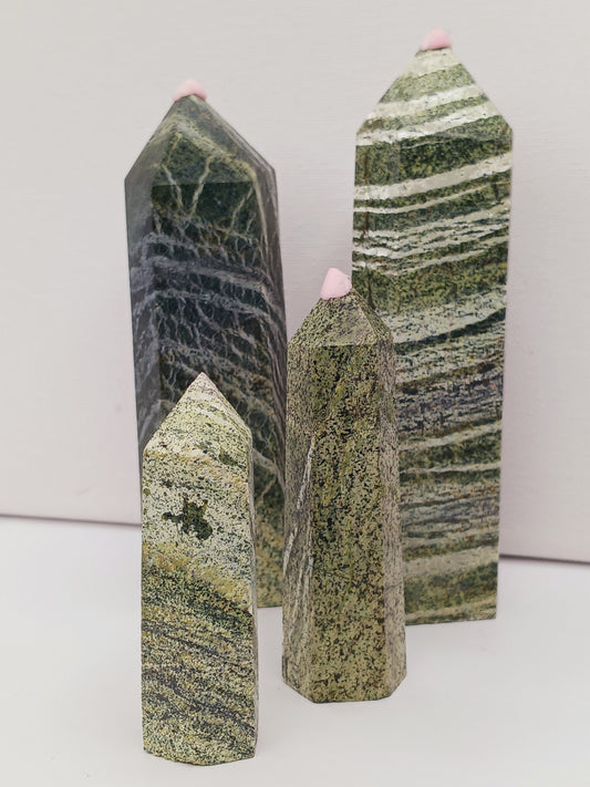 💚🦓 Green Zebra Jasper Tower – Balance Vitality and Grounding Energy - Towers