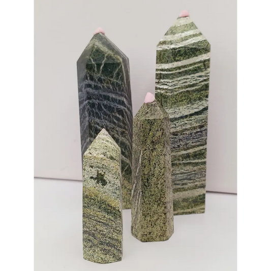 💚🦓 Green Zebra Jasper Tower – Balance Vitality and Grounding Energy - Towers