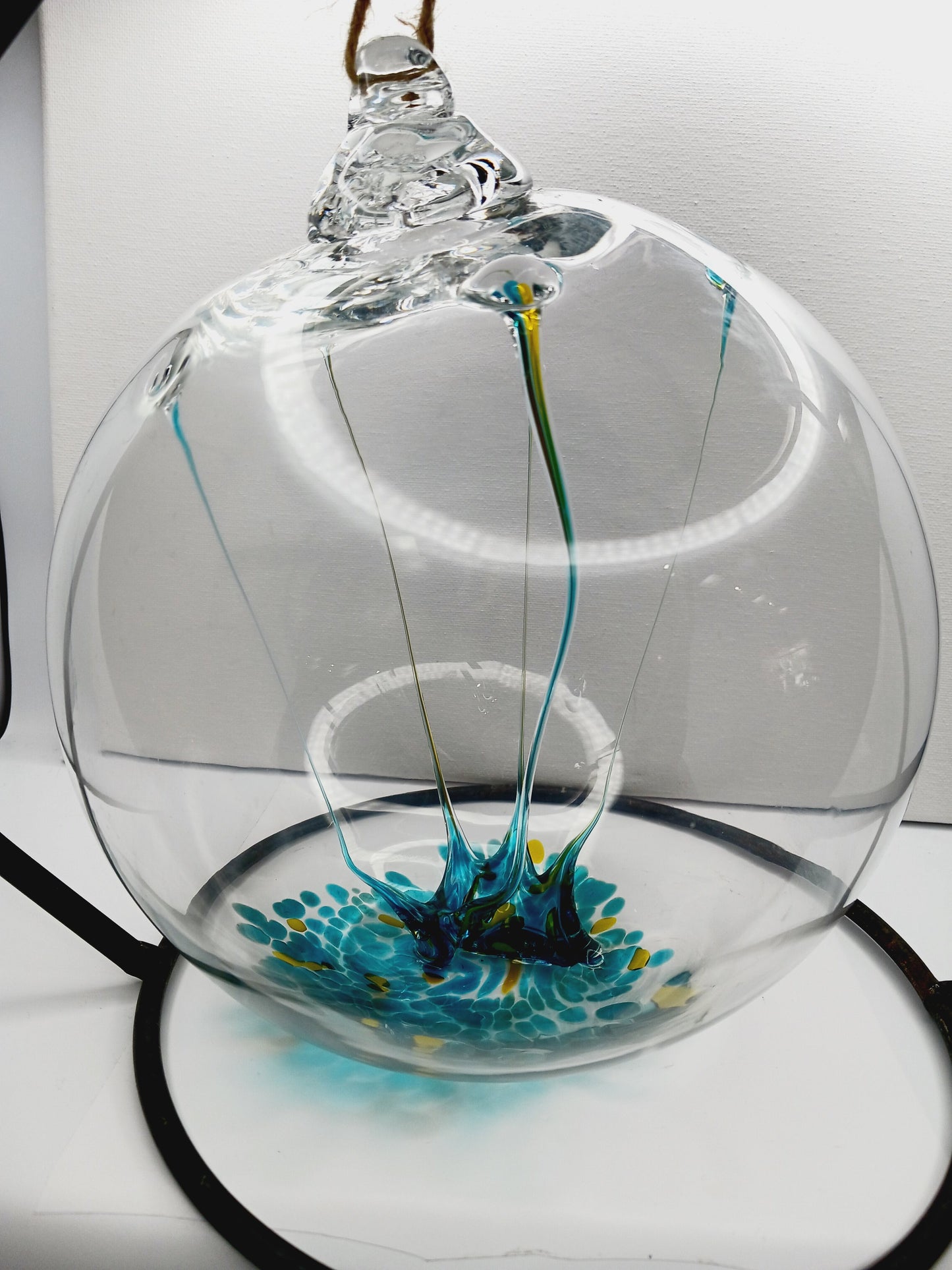 🔮✨Handblown Glass Witch Ball – Protection Tradition and Magical Beauty ✨🔮 - 8’’-Aqua & Yellow - Home Decor