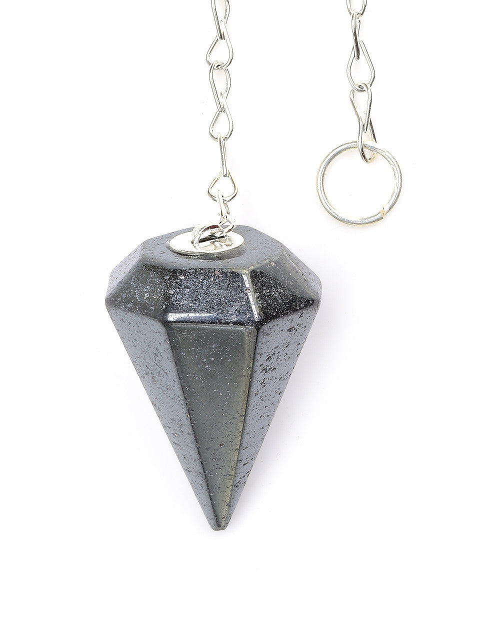 Gray crystal pendulum on a white background