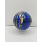 Marble-like sphere with blue and white patterns on a white background