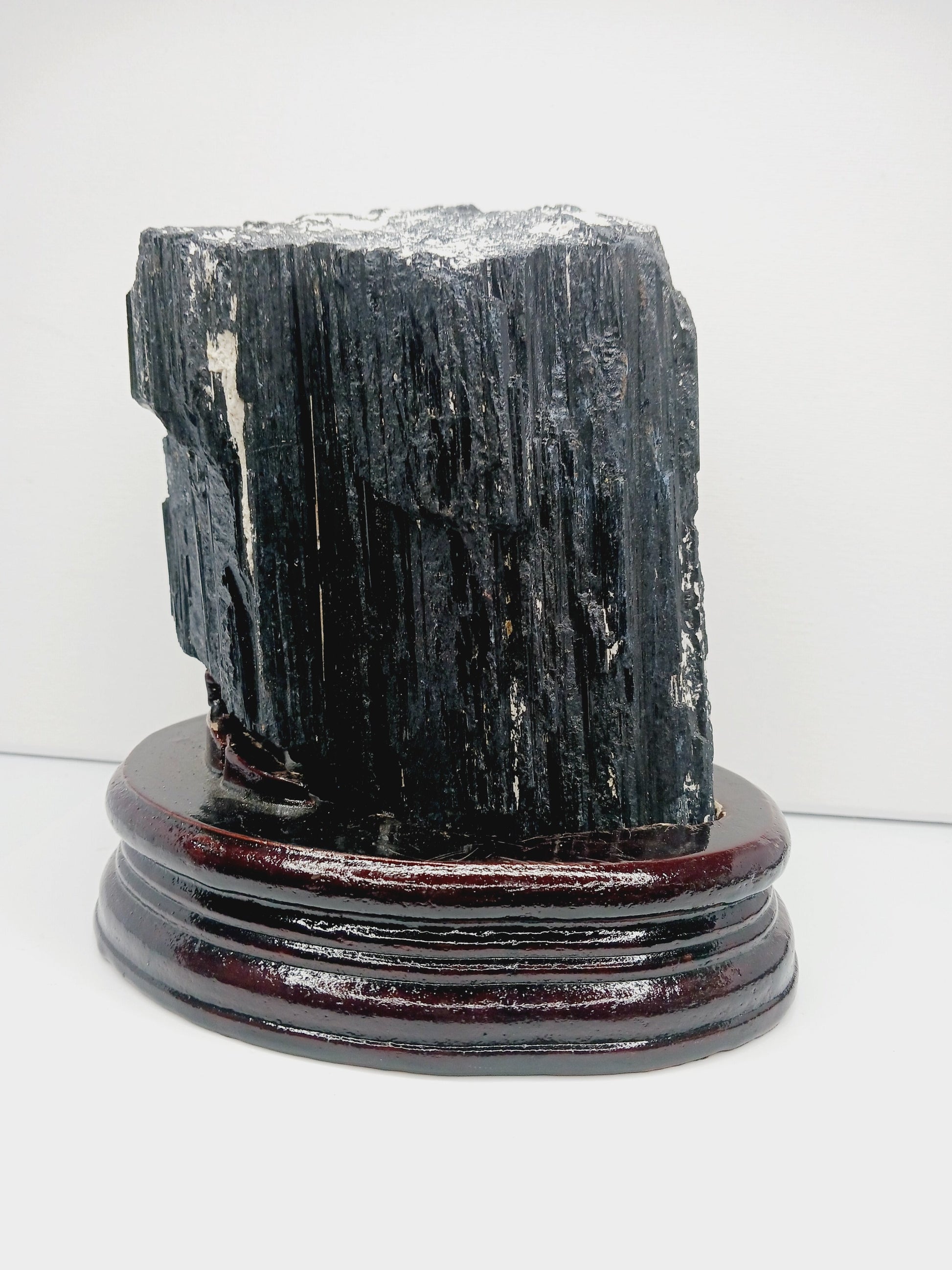 🖤🌳 Large Black Tourmaline on Wood Stand – Protection Grounding and Bold Energy ✨ - Specimens