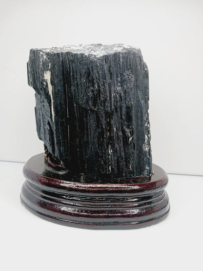 🖤🌳 Large Black Tourmaline on Wood Stand – Protection Grounding and Bold Energy ✨ - Specimens
