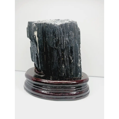 🖤🌳 Large Black Tourmaline on Wood Stand – Protection Grounding and Bold Energy ✨ - Specimens
