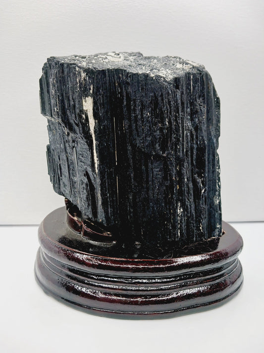🖤🌳 Large Black Tourmaline on Wood Stand – Protection Grounding and Bold Energy ✨ - 1 - Specimens