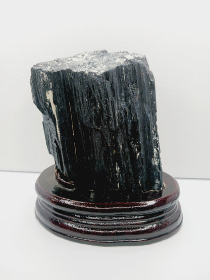 🖤🌳 Large Black Tourmaline on Wood Stand – Protection Grounding and Bold Energy ✨ - Specimens