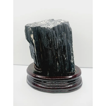 🖤🌳 Large Black Tourmaline on Wood Stand – Protection Grounding and Bold Energy ✨ - Specimens