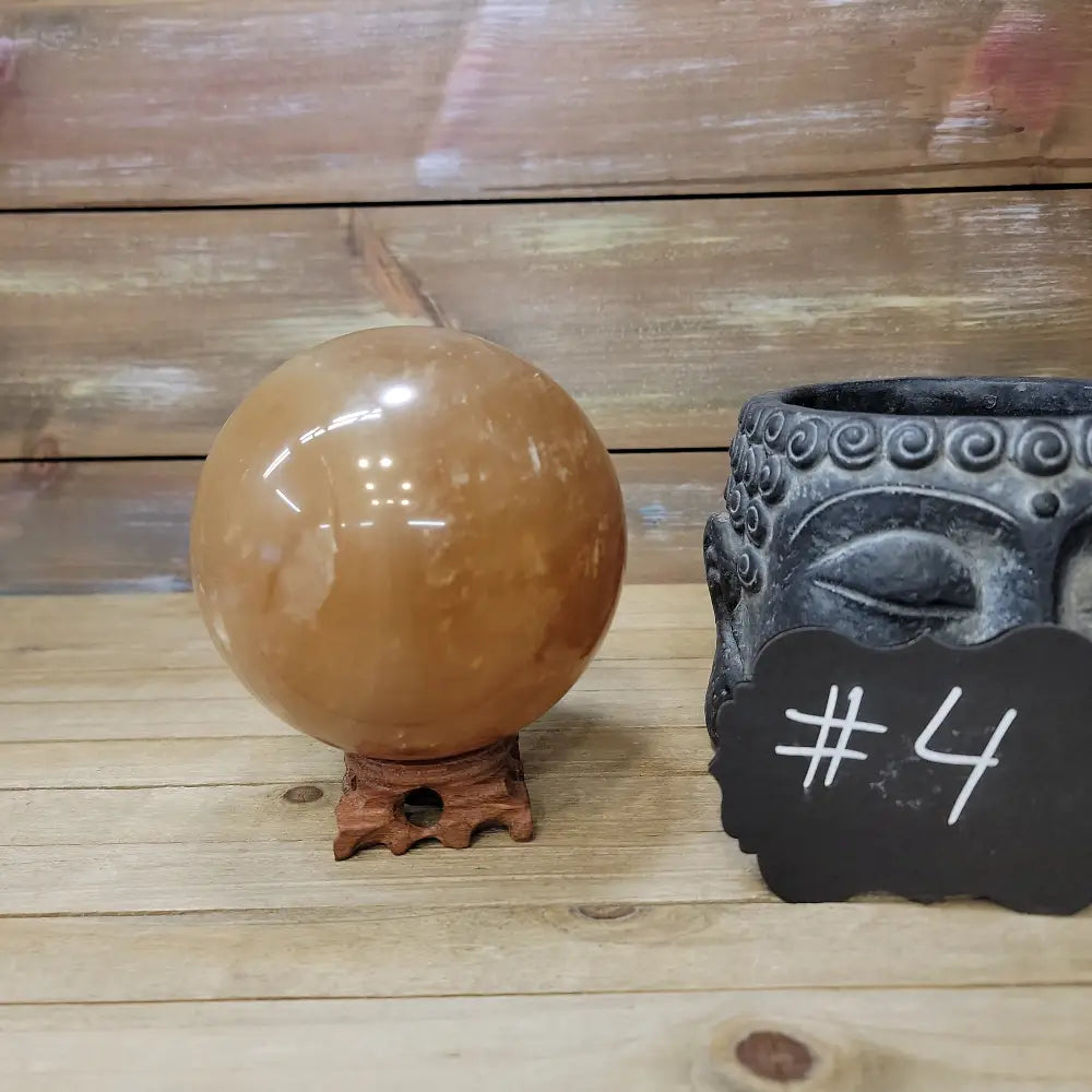 Large Honey Calcite Sphere - 04. Honey Calcite Sphere - 4 1/2’’ - Spheres