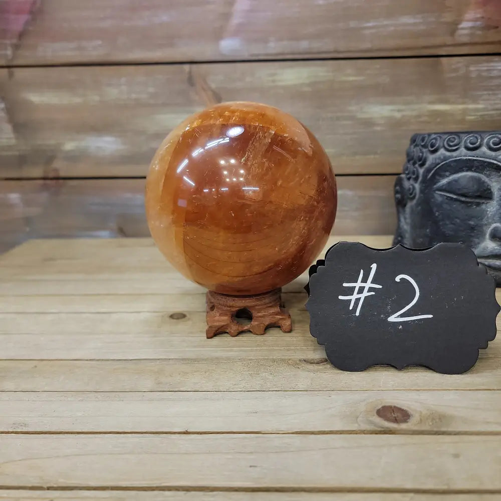 Large Honey Calcite Sphere - 02. Honey Calcite Sphere - 4 1/2’’ - Spheres