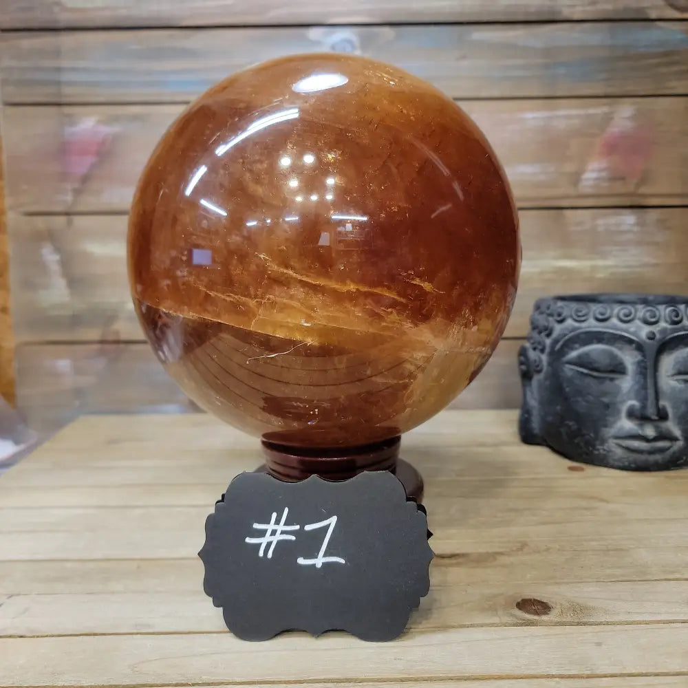 Large Honey Calcite Sphere - 01. Honey Calcite Sphere - 7’’ - Spheres
