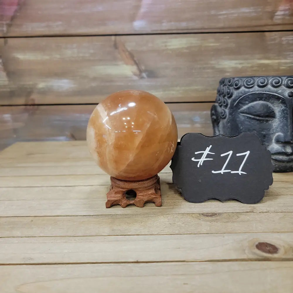 Large Honey Calcite Sphere - 11. Honey Calcite Sphere - 3 1/4’’ - Spheres