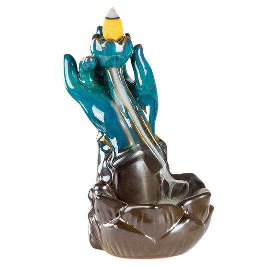 🪷🤲 Large Mudra Hand with Lotus Backflow Cone Burner – Sacred Flow Spiritual Serenity and Ritual Beauty! ✨