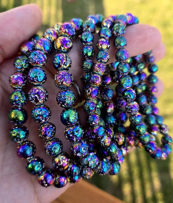 🌋✨ Lava Bracelet – Grounding Strength and Aromatherapy Magic 🖤 - Aura- Rainbow - OMC BRACELETS