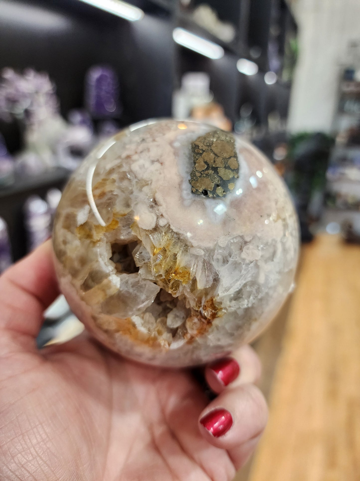 💜🍒 Lavender Cherry Agate Sphere with Pyrite & Gemmy Inclusions – Radiant Harmony & Manifestation Magic! ✨ - 2 - Spheres