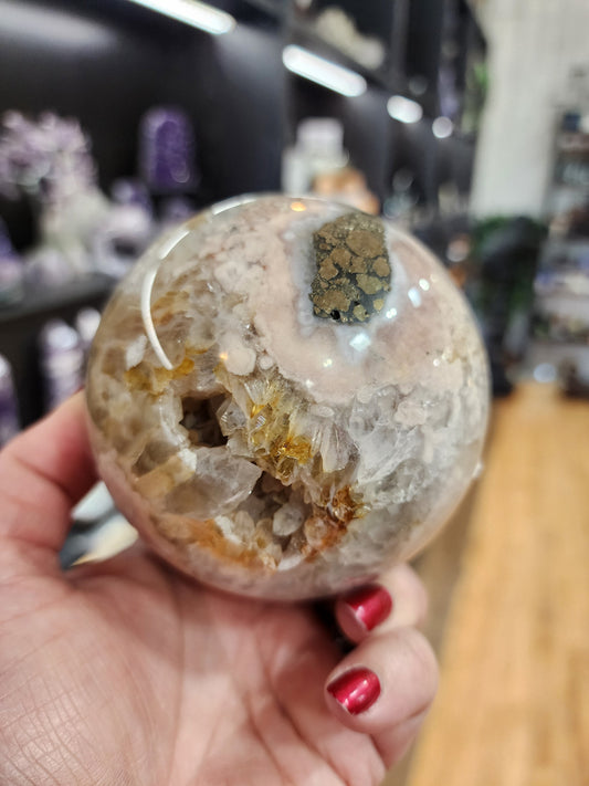 💜🍒 Lavender Cherry Agate Sphere with Pyrite & Gemmy Inclusions – Radiant Harmony & Manifestation Magic! ✨ - 2 - Spheres