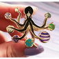 BROOCH LAPEL ENAMEL Magical Pins Pin (Page 1) - Octopus with Planets - Clothing & Apparel