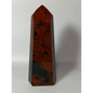 Hand-carved Mahogany Obsidian tower with rich brown and black swirls, displayed on a white background.