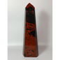 Hand-carved Mahogany Obsidian tower with rich brown and black swirls, displayed on a white background.