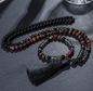 Mala Beads - Red Tigers Eye Smokey Quartz and Onyx w Bracelet - Jewelry