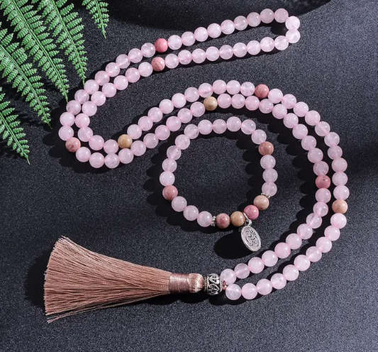 Mala Beads - Rose Quartz and Amethyst with Bracelet - Jewelry