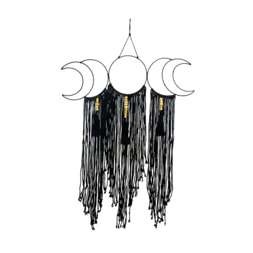 Metal Wall Hanging w/ Fringe - Moon Phases Black - Home Decor