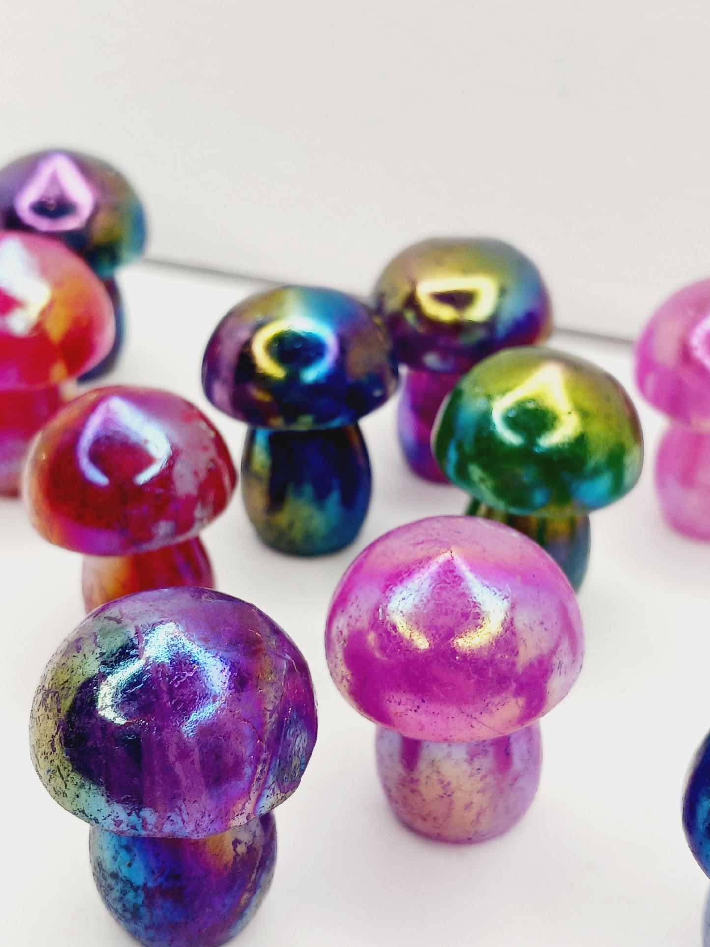 🪨✨ Mini Stone Carvings – Owls Gnomes Fairies and More 🍄 - Aura Coated Mushrooms-Assorted Colors