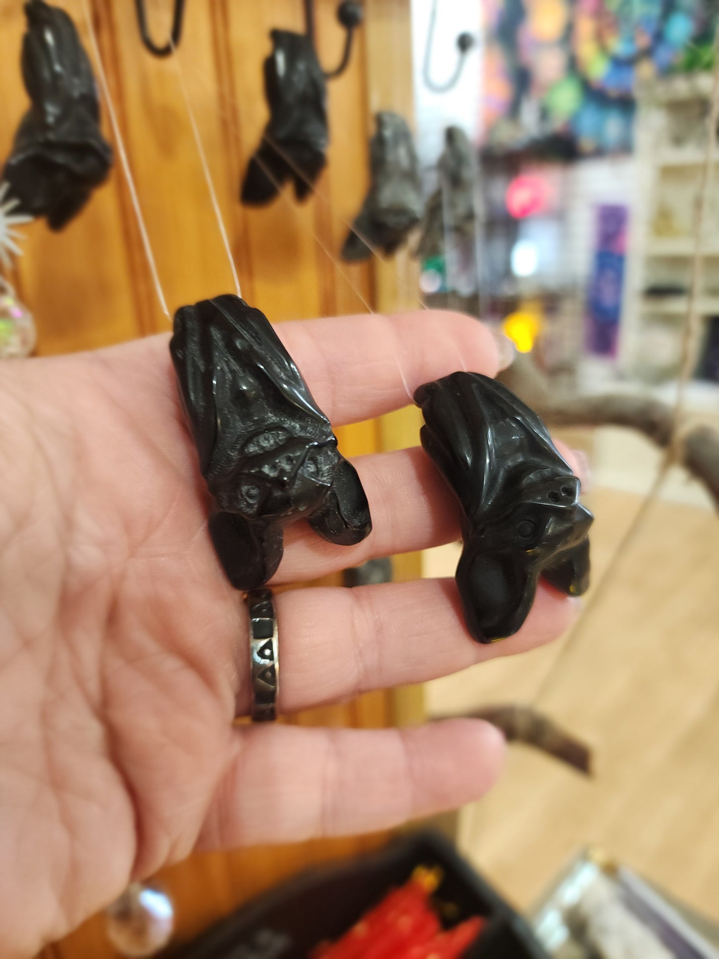 Little Stone Carvings- Owl Gnome Fairy Mushroom Llama Middle fingers and Bats - bats