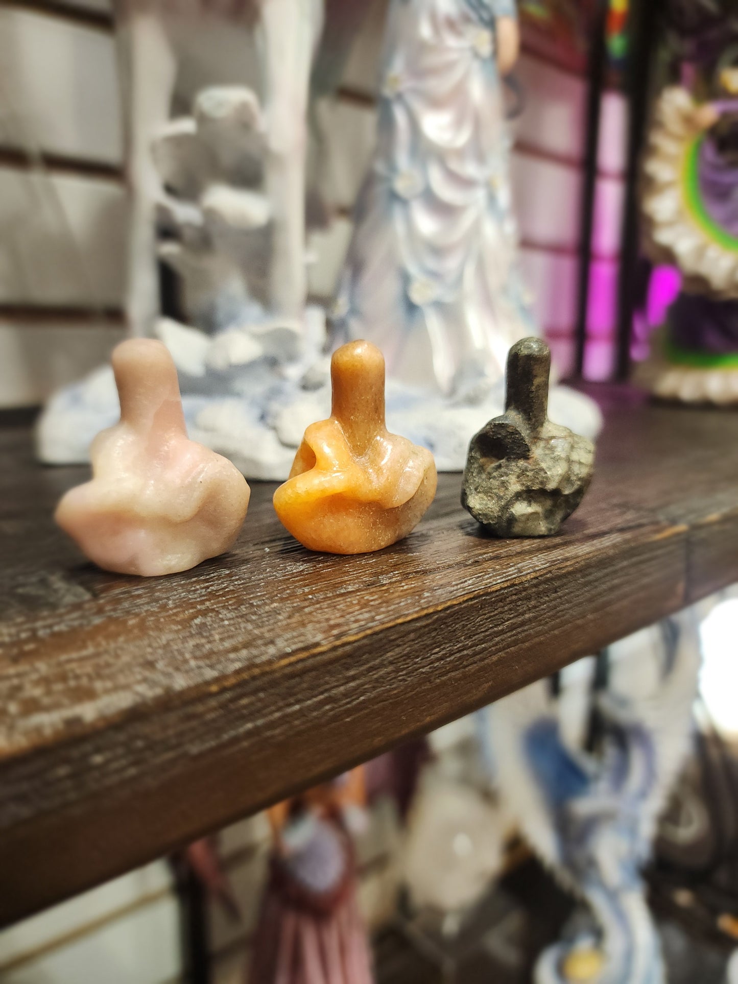 Little Stone Carvings- Owl Gnome Fairy Mushroom Llama Middle fingers and Bats - Middle Finger
