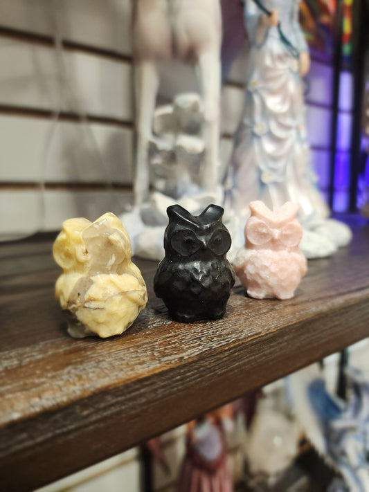 Little Stone Carvings- Owl Gnome Fairy Mushroom Llama Middle fingers and Bats - owl