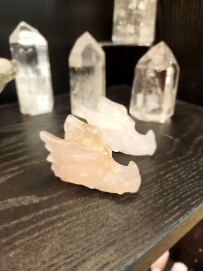 🐉✨ Mixed Material Crystal Dragon Heads – 3’’ – Mystical Guardians & Unique Energy Blends! 🌈 - Rose Quartz - Carvings