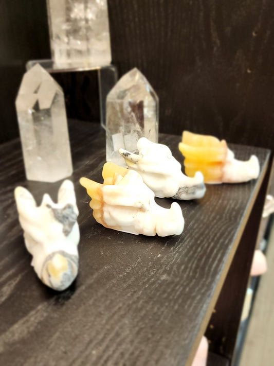 🐉✨ Mixed Material Crystal Dragon Heads – 3’’ – Mystical Guardians & Unique Energy Blends! 🌈 - Carvings