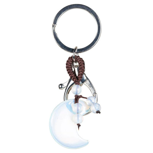 🌙🔑 Moon Keychains with Assorted Stones – Celestial Charm Crystal Energy and Everyday Magic! ✨ - Opalite-Aura- Rainbow