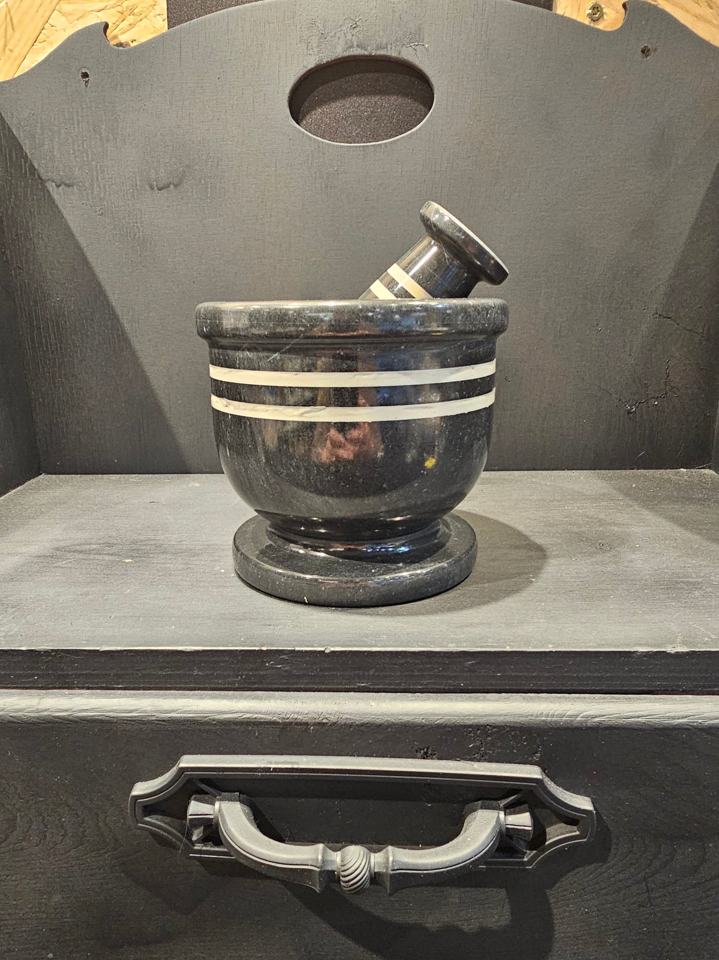 🪨✨ Mortar & Pestle Variety – Essential Tools for Magical Blending & Kitchen Witchery! 🌿 - Large Black/White Stripe