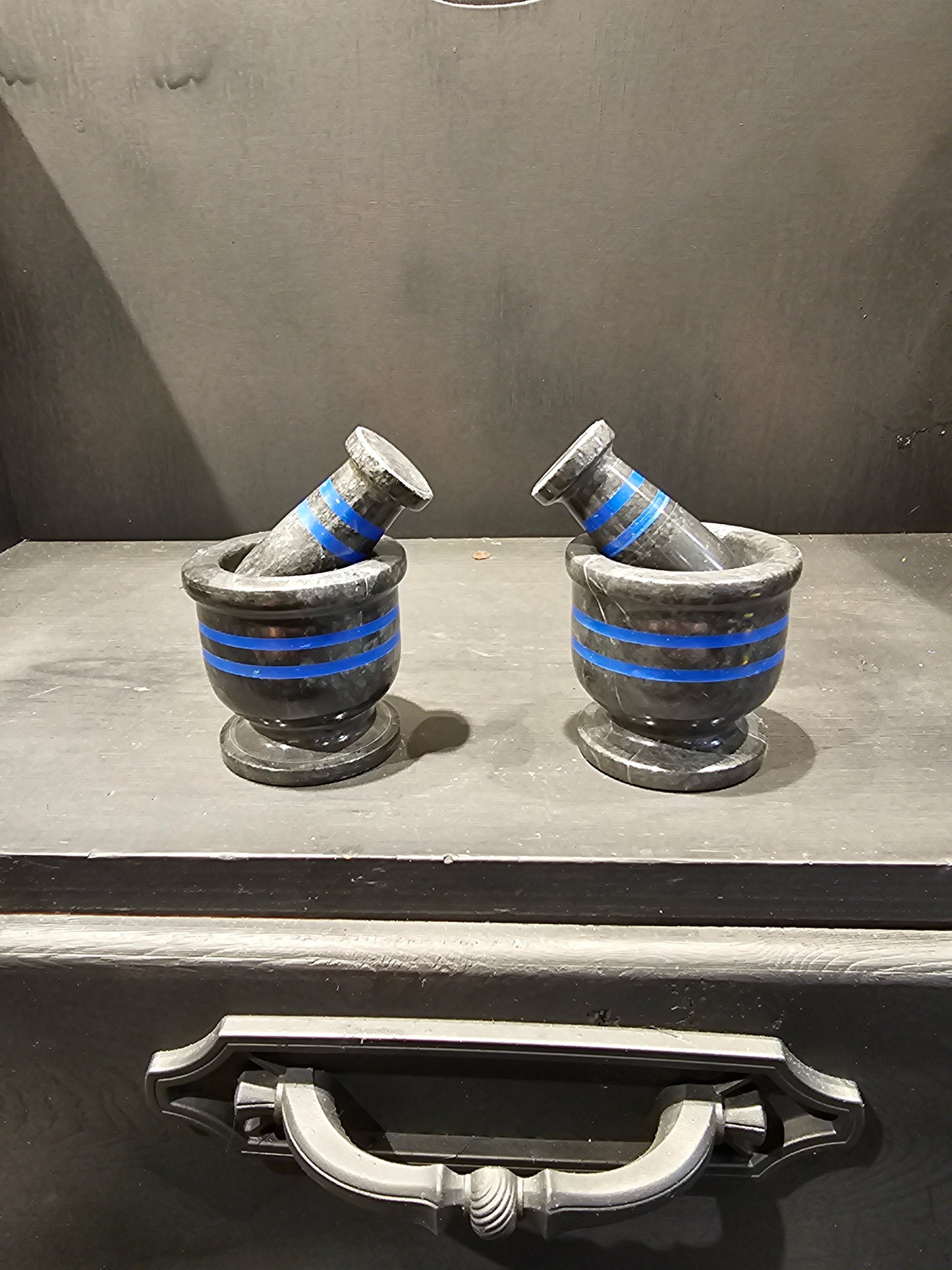🪨✨ Mortar & Pestle Variety – Essential Tools for Magical Blending & Kitchen Witchery! 🌿 - Mini Black/Blue Stripe