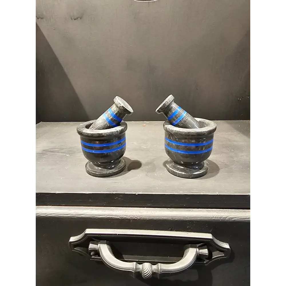 🪨✨ Mortar & Pestle Variety – Essential Tools for Magical Blending & Kitchen Witchery! 🌿 - Mini Black/Blue Stripe