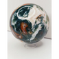 Moss Agate sphere with deep green swirls and sparkling druzy pocket, displayed on a white background.