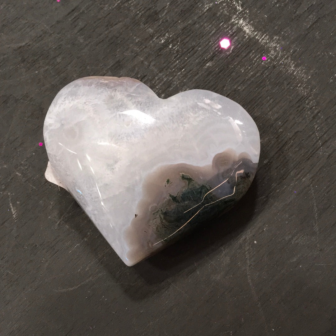 Incredible Moss Agate Palmstones and Hearts - Heart - PALM