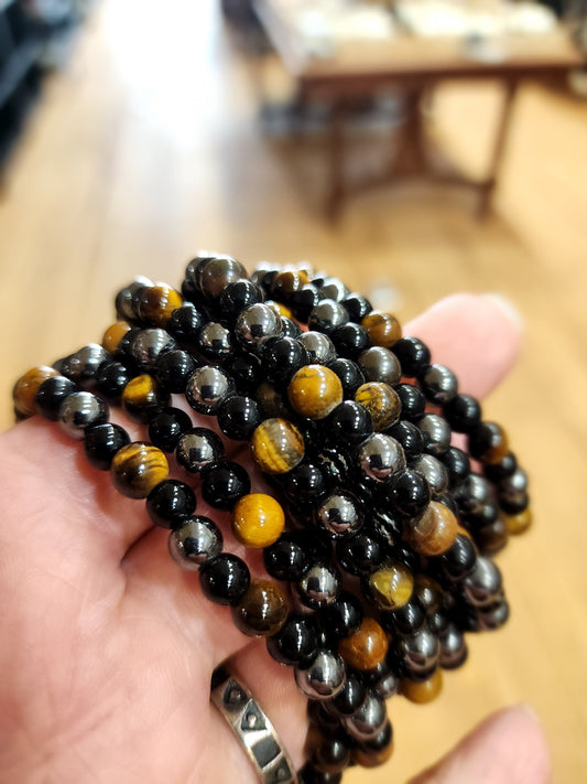 PROTECTION 🌌 6mm Obsidian Terahertz Tiger’s Eye Bracelet ✨ - OMC BRACELETS