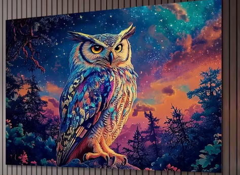🦉🌈 Owl on a Colorful Background Tapestry (70.8 x 90.5 in) – Wisdom Vibrant Energy and Boho Statement Decor! ✨