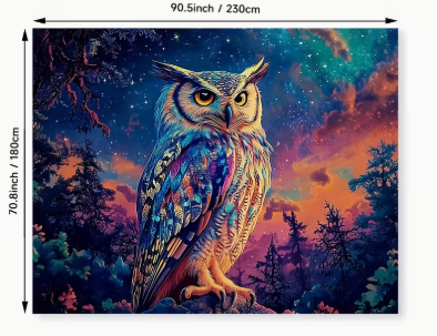 🦉🌈 Owl on a Colorful Background Tapestry (70.8 x 90.5 in) – Wisdom Vibrant Energy and Boho Statement Decor! ✨