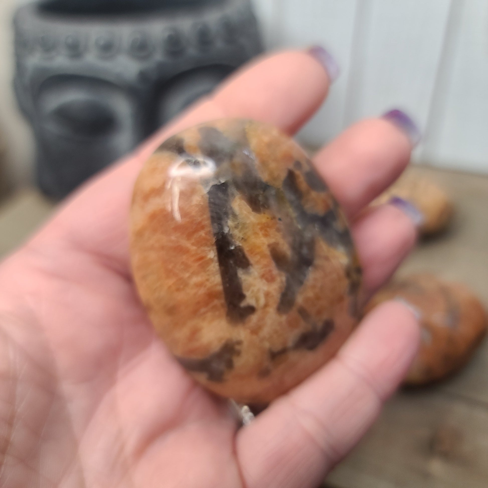 Peach Moonstone with Smokey Quartz Inclusions - PALM